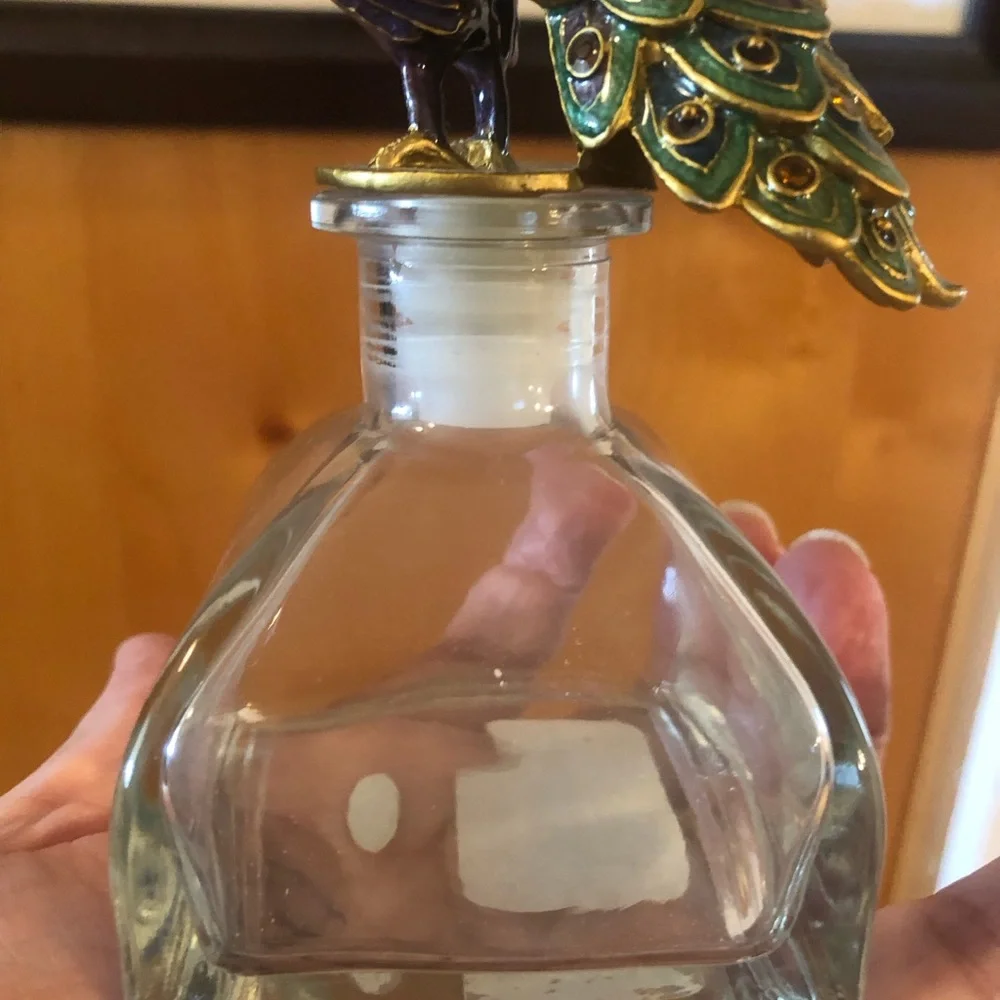 Pier 1 Imports Peacock Perfume Bottle ( EMPTY) 5 1/2” x 2 1/2”